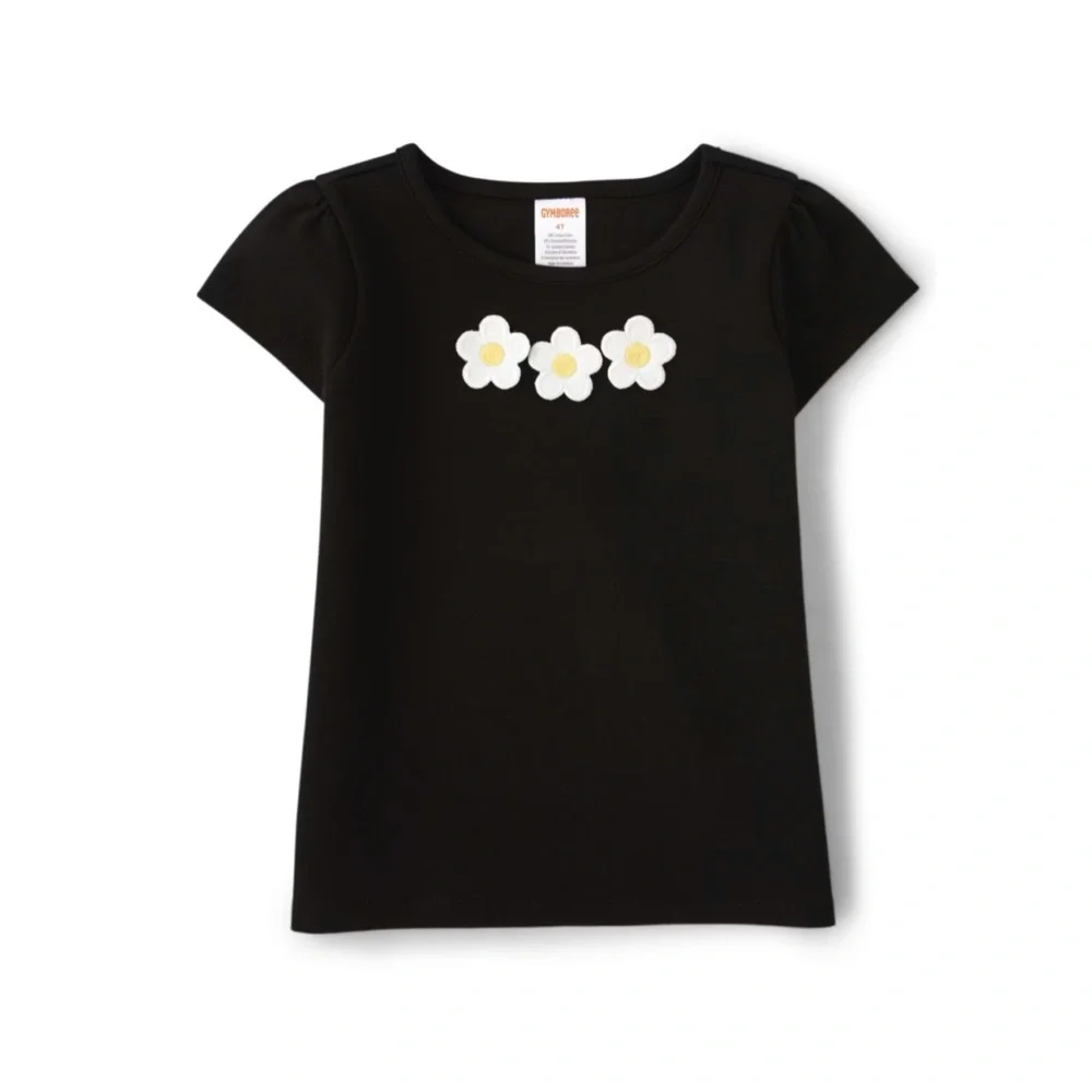 Gymboree Black Short Sleeve Daisy Appliqué Short Sleeve Top Toddler 5T